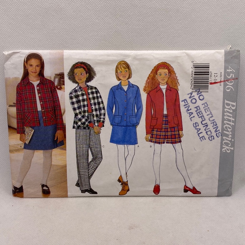 Butterick 4596 Girls Top Skirt Shorts & Pants Size 12-14 Uncut Sewing Pattern